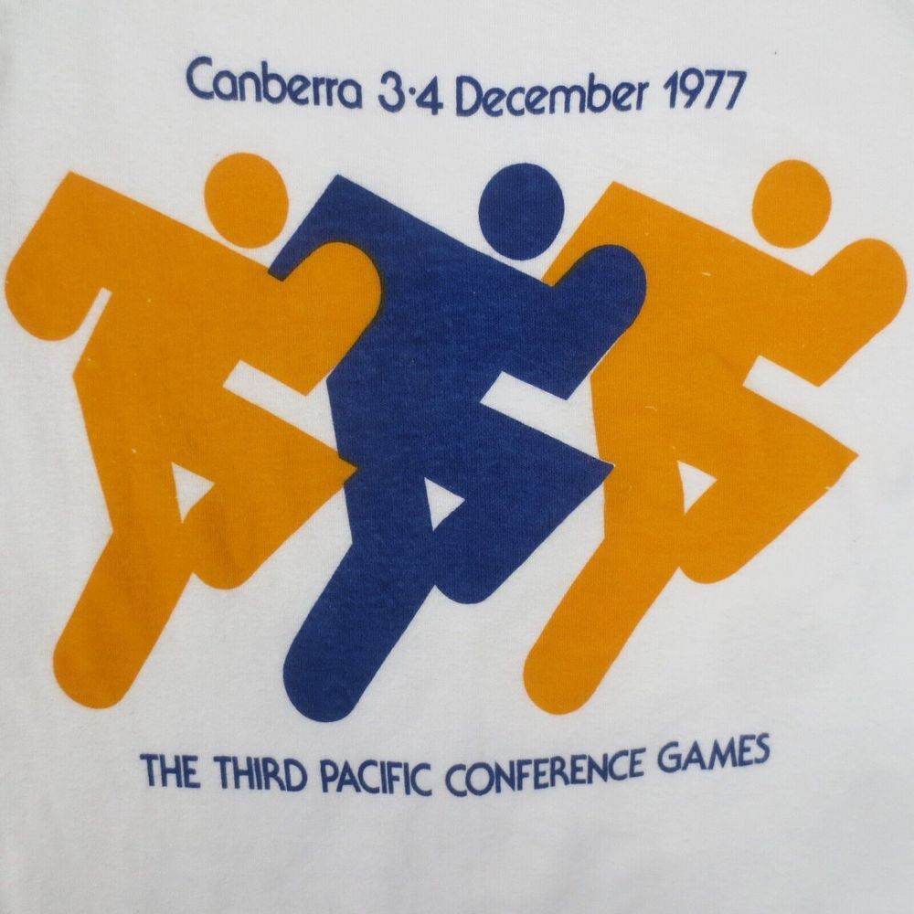 VTG 1977 Pacific Conference Games T Shirt Adult Single‎ Stitch Ringer Retro 70s